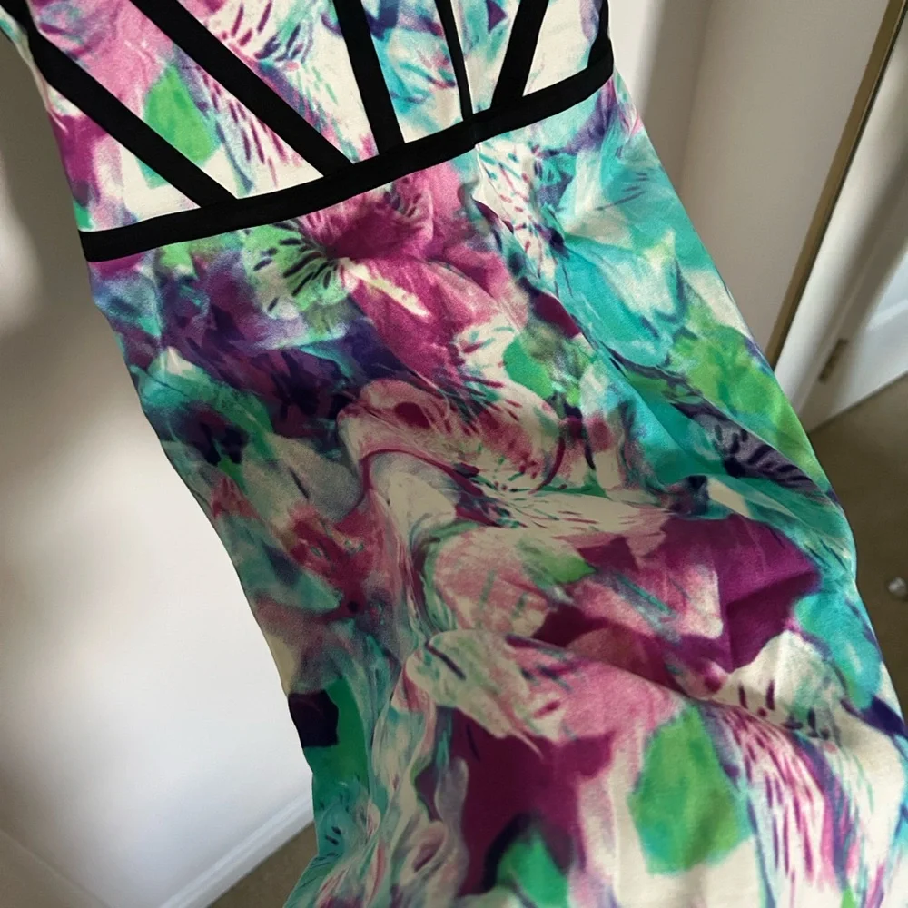 Parker Blue and Pink Sheath Mini Dress Halter Sleeveless - Picture 4 of 5